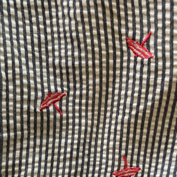 Cynthia Rowley Navy & White Seersucker High-Waist Shorts with Red Embroidery - Picture 4 of 4